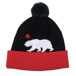 TRUE - Cali Bear Pom Beanie Hat, Black