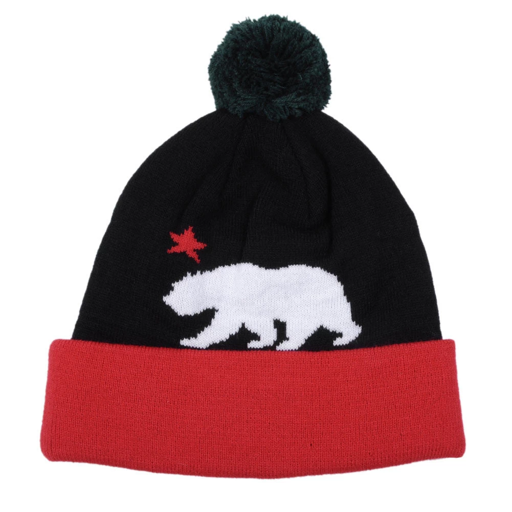 TRUE - Cali Bear Pom Beanie Hat, Black