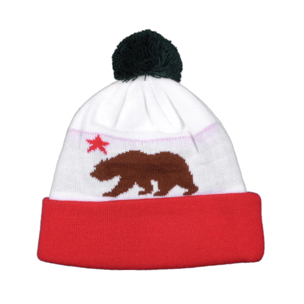 TRUE - Cali Bear Pom Beanie Hat, White