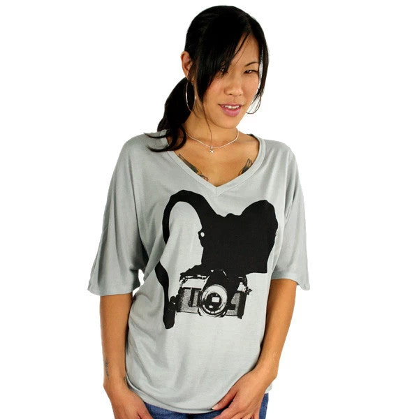 Image Unavailable - Camera V-Neck Women's Top, Silver