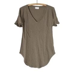 Deep V Flutter Sleeve Top, Olive