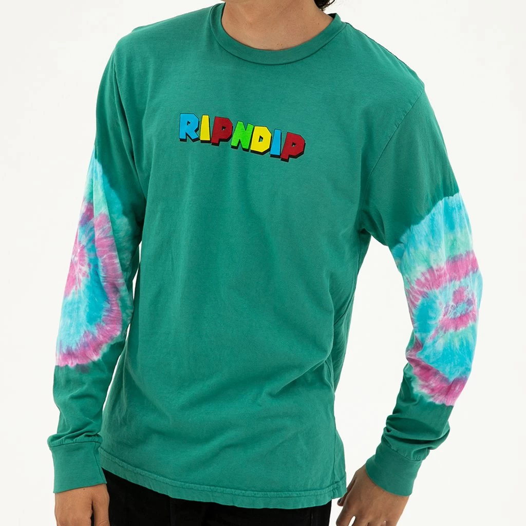 RIPNDIP - Nermio Men's L/S Tee, Aqua Elbow Wash - Image 2