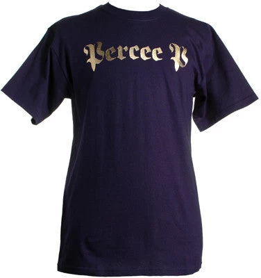 Percee P - Logo Men's Shirt, Navy/Gold Foil
